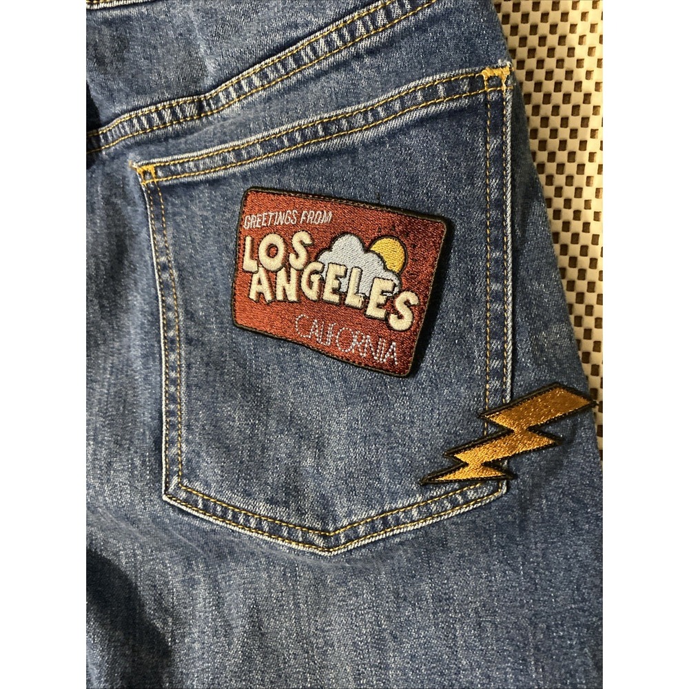 PacSun High Waisted Jeans Retro Road Trip Patches "Los Angeles,‎ Taco Size 30 - Picture 3 of 4